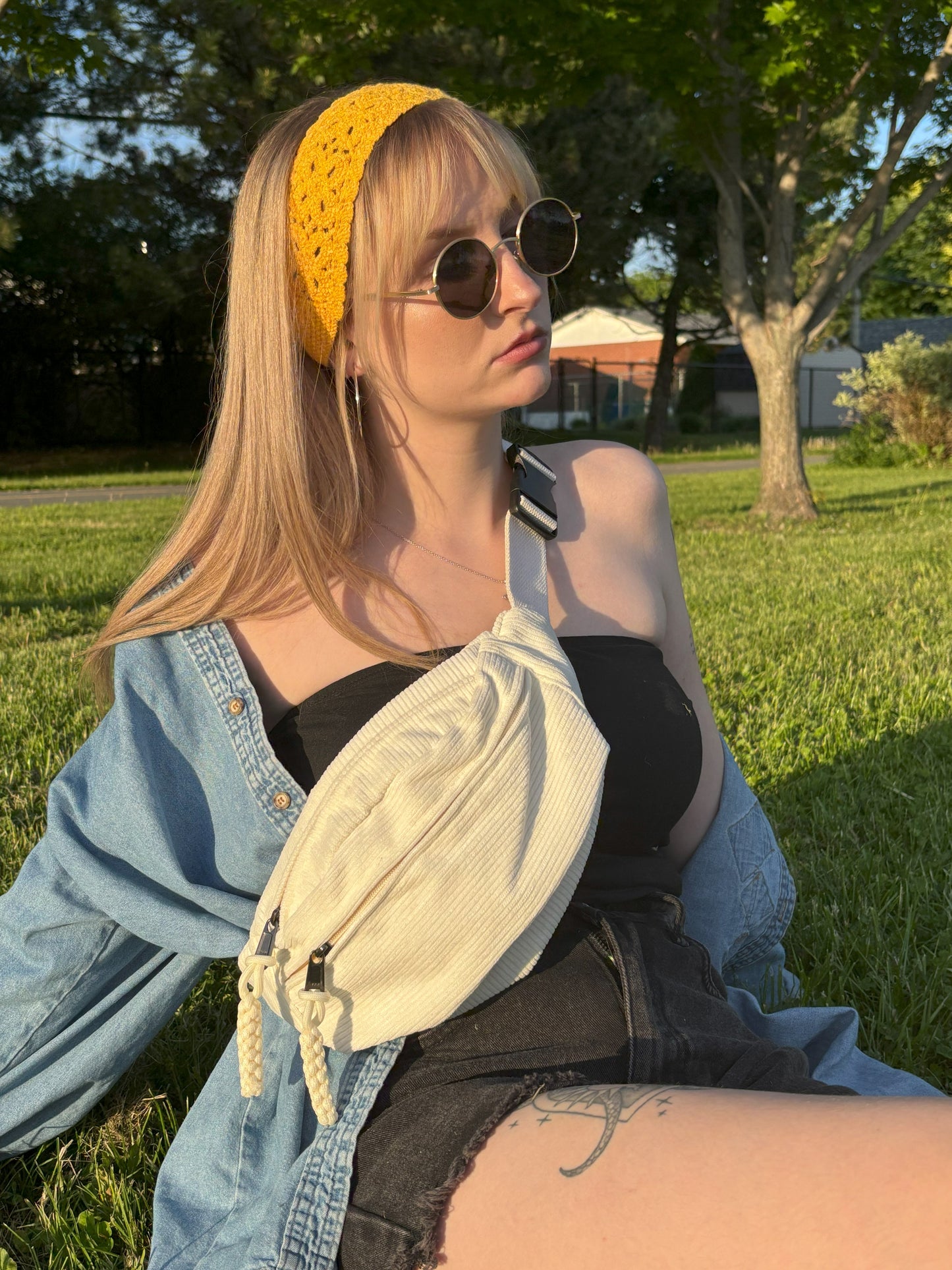 Icy Blue Corduroy Fanny Pack