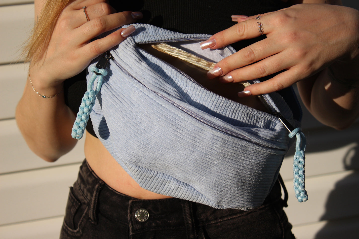 Icy Blue Corduroy Fanny Pack